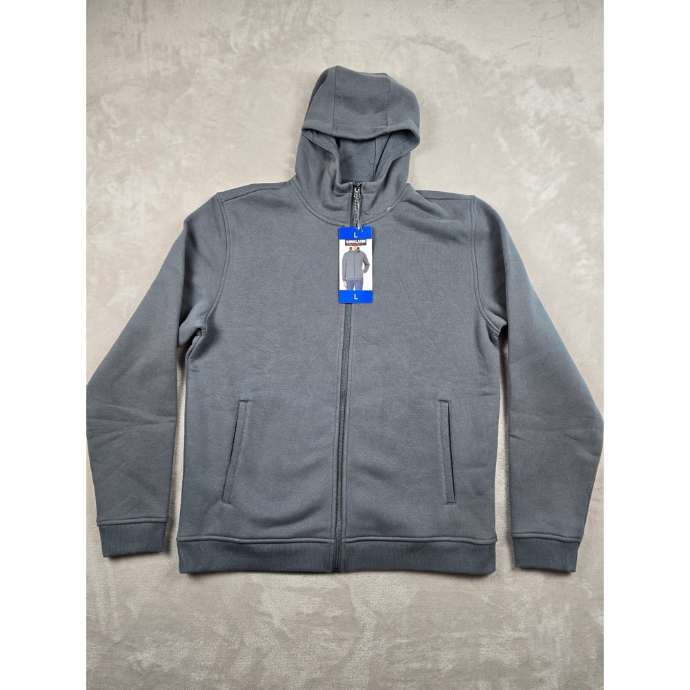 Kirkland Signature Full Zip Hoodie Mens Large Blue Brushed Fleece *Read